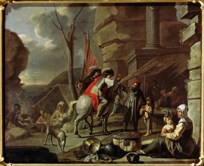 Framed Print : Horsemen at a Tavern, second half of 17th century. Artist: French Master Framed Print : Horsemen at a Tavern, second half of 17th century. Artist: French Master