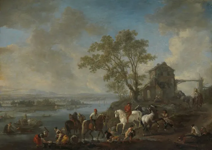 Framed Print : Horsepond on a River, c.1662-1663. Creator: Philips Wouwerman Framed Print : Horsepond on a River, c.1662-1663. Creator: Philips Wouwerman