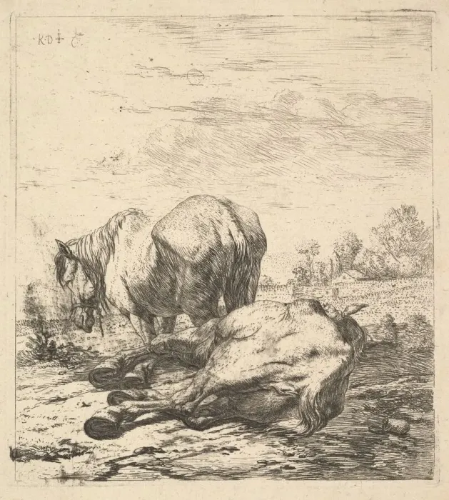 Framed Print : The Two Horses, 17th century. Creator: Karel Du Jardin Framed Print : The Two Horses, 17th century. Creator: Karel Du Jardin