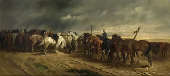 Framed Print : Horses, 1878. Creator: Gustave Colsoulle Framed Print : Horses, 1878. Creator: Gustave Colsoulle