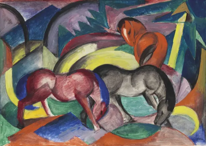 Framed Print : Three horses, 1912. Creator: Marc, Franz (1880-1916) Framed Print : Three horses, 1912. Creator: Marc, Franz (1880-1916)