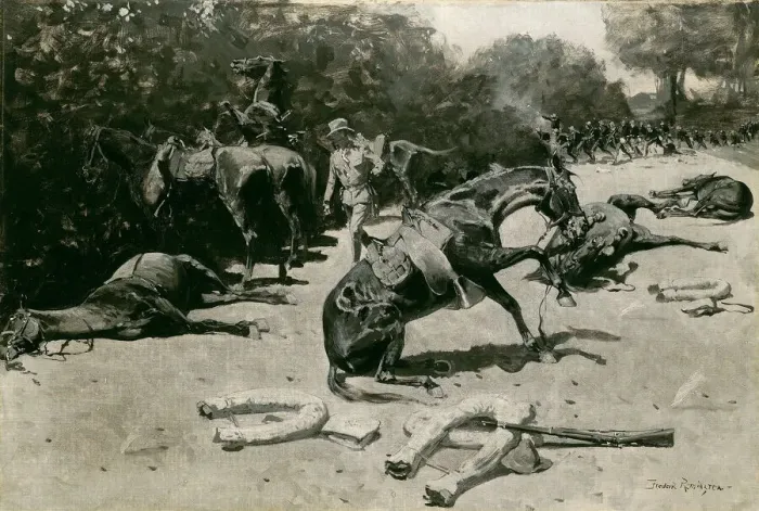 Framed Print : How the Horses Died for Their Country at Santiago, 1899. Creator: Frederic Remington Framed Print : How the Horses Died for Their Country at Santiago, 1899. Creator: Frederic Remington