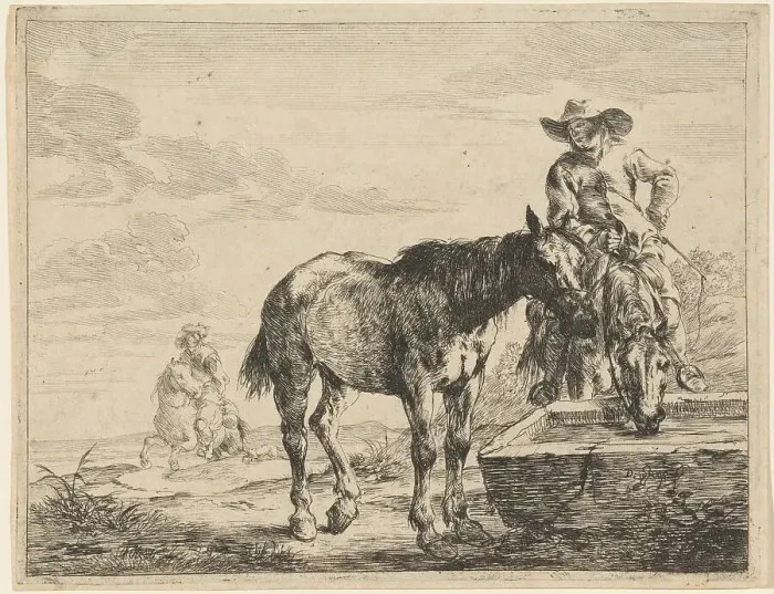 Framed Print : Two Horses Drinking at a Trough, 1651. Creator: Dirck Stoop Framed Print : Two Horses Drinking at a Trough, 1651. Creator: Dirck Stoop