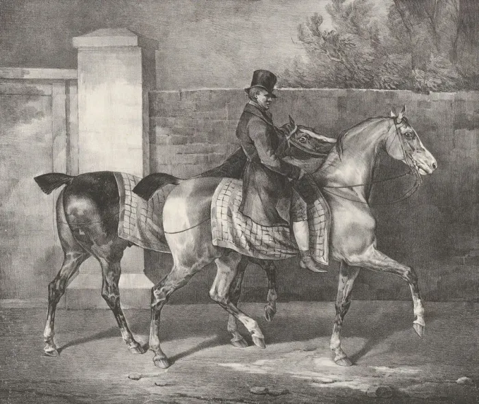 Framed Print : Two Horses Exercised by a Jockey, 1822. Creator: Theodore Gericault Framed Print : Two Horses Exercised by a Jockey, 1822. Creator: Theodore Gericault