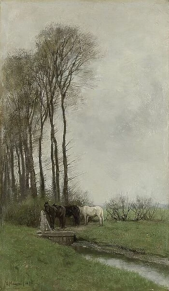 Horses at the gate, 1878. Creator: Anton Mauve