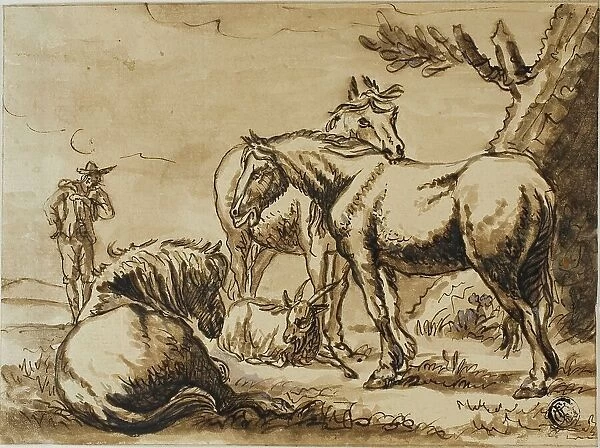Horses, Goat and a Man, n.d. Creator: Dirck Stoop