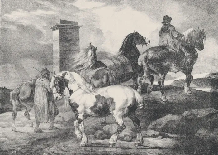 Framed Print : Horses going to a Fair, 1821. Creators: Theodore Gericault, Charles Joseph Hullmandel Framed Print : Horses going to a Fair, 1821. Creators: Theodore Gericault, Charles Joseph Hullmandel