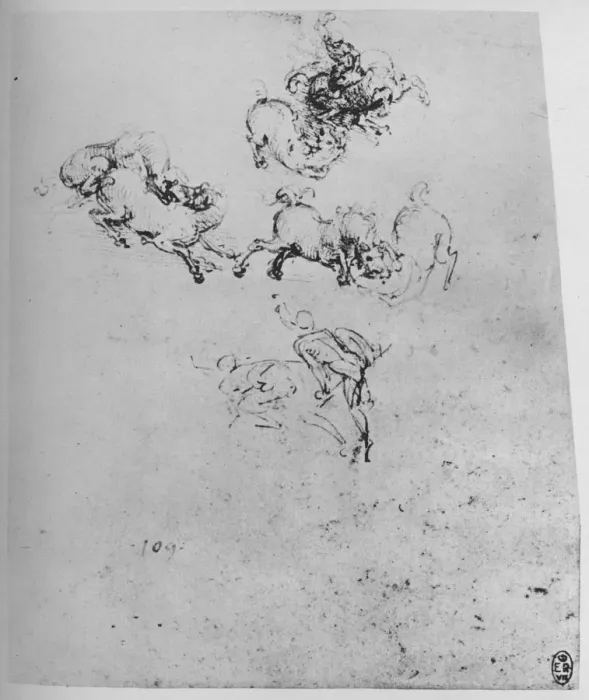 Framed Print : Horses and Horsemen in Combat, c1480 (1945). Artist: Leonardo da Vinci Framed Print : Horses and Horsemen in Combat, c1480 (1945). Artist: Leonardo da Vinci