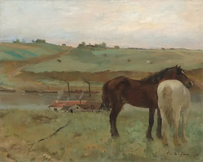 Framed Print : Horses in a Meadow, 1871. Creator: Edgar Degas Framed Print : Horses in a Meadow, 1871. Creator: Edgar Degas