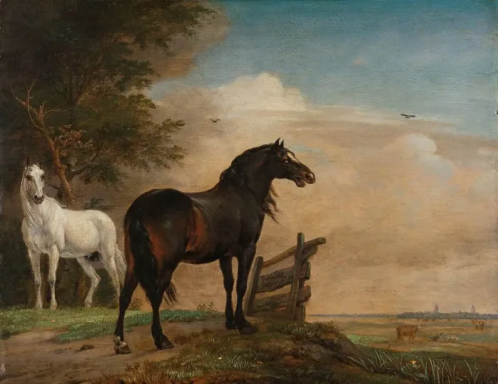 Framed Print : Two Horses in a Meadow near a Gate, 1649. Creator: Paulus Potter Framed Print : Two Horses in a Meadow near a Gate, 1649. Creator: Paulus Potter
