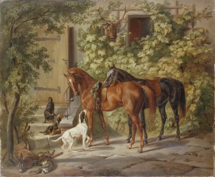 Framed Print : Horses at the Porch, 1843 Framed Print : Horses at the Porch, 1843