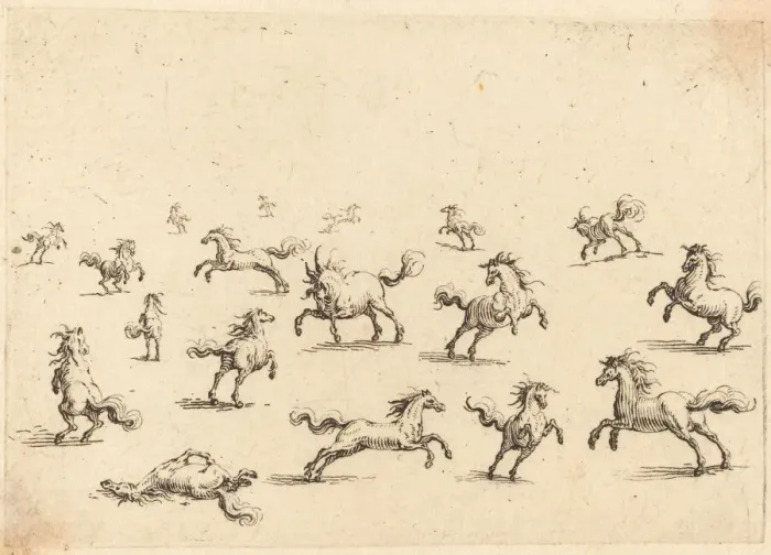 Framed Print : Horses Running, c. 1617. Creator: Jacques Callot Framed Print : Horses Running, c. 1617. Creator: Jacques Callot