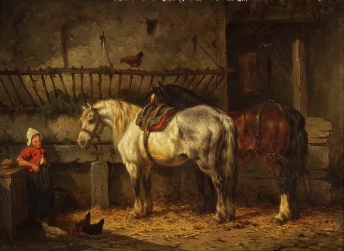 Framed Print : Horses in a stable, n.d. c1865-1885. Creator: Willem Johan Boogaard Framed Print : Horses in a stable, n.d. c1865-1885. Creator: Willem Johan Boogaard