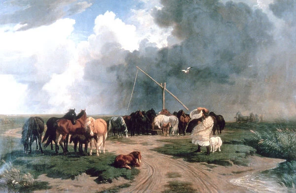 Horses in the Storm, 1862. Artist: Karoly Lotz