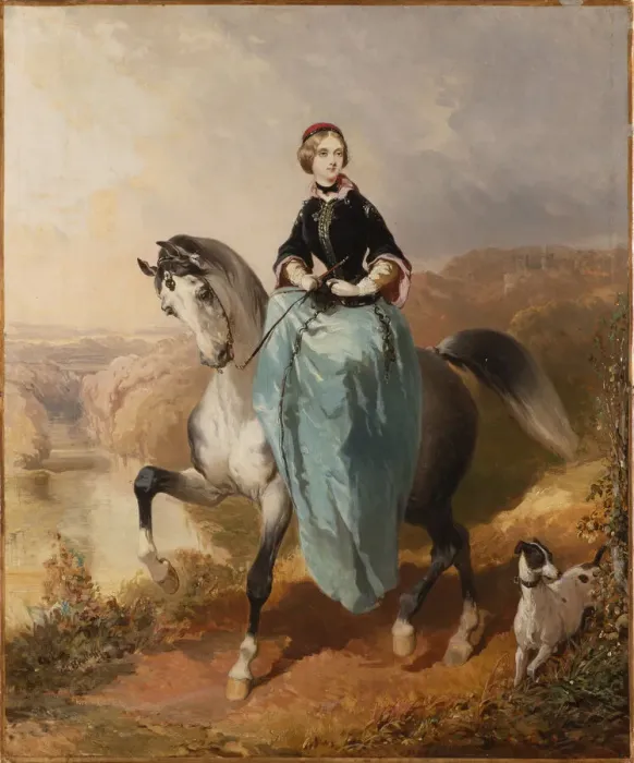 Framed Print : Horsewoman with a dog, c. 1850. Creator: Briullov, Karl Pavlovich (1799-1852) Framed Print : Horsewoman with a dog, c. 1850. Creator: Briullov, Karl Pavlovich (1799-1852)