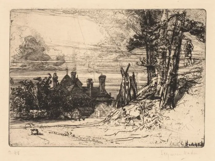 Framed Print : Horsleys House at Willesley, 1865. Creator: Francis Seymour Haden (British, 1818-1910) Framed Print : Horsleys House at Willesley, 1865. Creator: Francis Seymour Haden (British, 1818-1910)