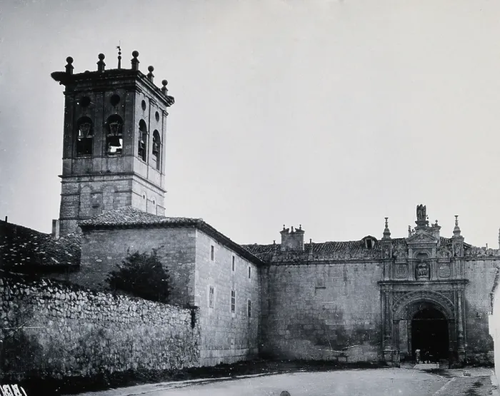 Framed Print : Hospital del Rey, Burgos: exterior, showing the church tower and the pilgrims gateway, c1900 Framed Print : Hospital del Rey, Burgos: exterior, showing the church tower and the pilgrims gateway, c1900