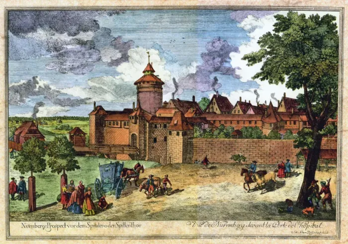 Framed Print : Hospital gate, Nuremberg, Germany, 17th or 18th century. Artist: John Adam Framed Print : Hospital gate, Nuremberg, Germany, 17th or 18th century. Artist: John Adam