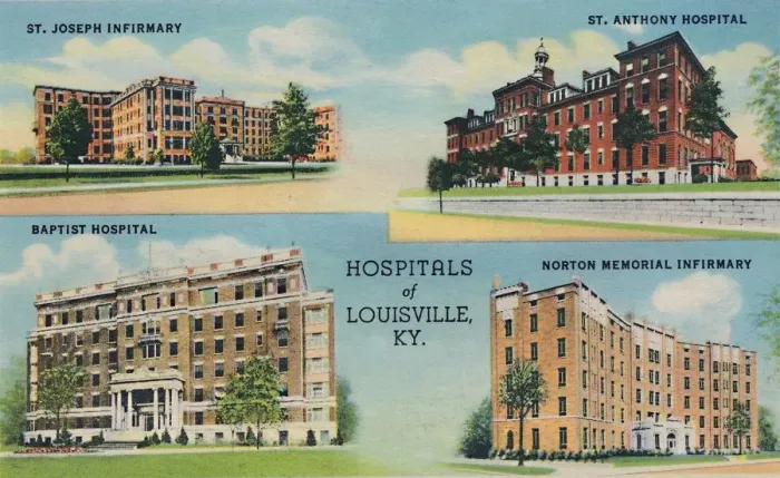 Framed Print : Hospitals of Louisville, KY. 1942. Artist: Caufield & Shook Framed Print : Hospitals of Louisville, KY. 1942. Artist: Caufield & Shook