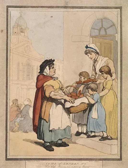 Framed Print : Hot cross Bunns two a penny Bunns, plate VIII of Cries of London, 1799. Artist Framed Print : Hot cross Bunns two a penny Bunns, plate VIII of Cries of London, 1799. Artist