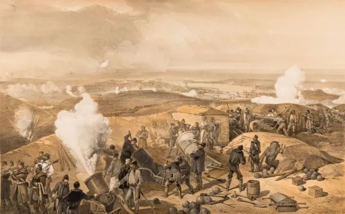 Framed Print : A hot day in the batteries, 1855