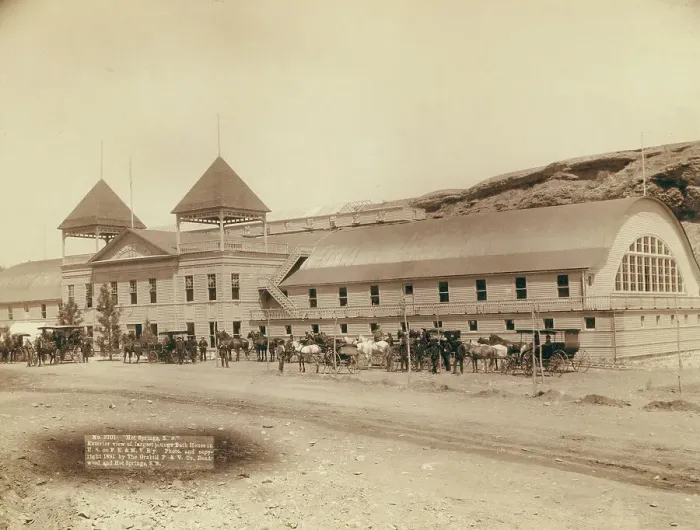 Framed Print : Hot Springs, SD Exterior view of largest plunge bath house in US on FE and MV R'y, 1891. Creator: John C. H. Grabill Framed Print : Hot Springs, SD Exterior view of largest plunge bath house in US on FE and MV R'y, 1891. Creator: John C. H. Grabill