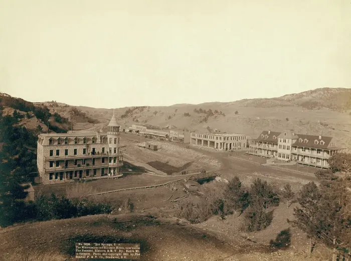 Framed Print : Hot Springs, SD The Minnekahta and Gillispie Hotels, new blocks The Fremont, Elkhorn... 1891. Creator: John C. H. Grabill Framed Print : Hot Springs, SD The Minnekahta and Gillispie Hotels, new blocks The Fremont, Elkhorn... 1891. Creator: John C. H. Grabill