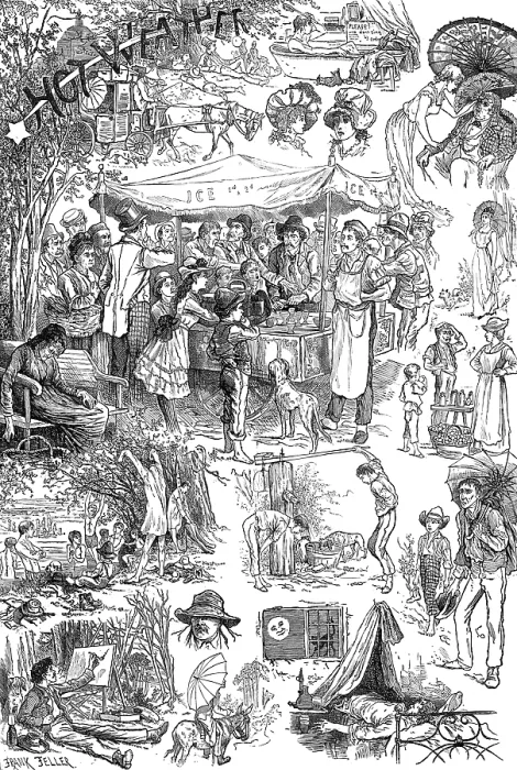 Framed Print : Hot weather sketches, 1881. Creator: Frank Feller Framed Print : Hot weather sketches, 1881. Creator: Frank Feller