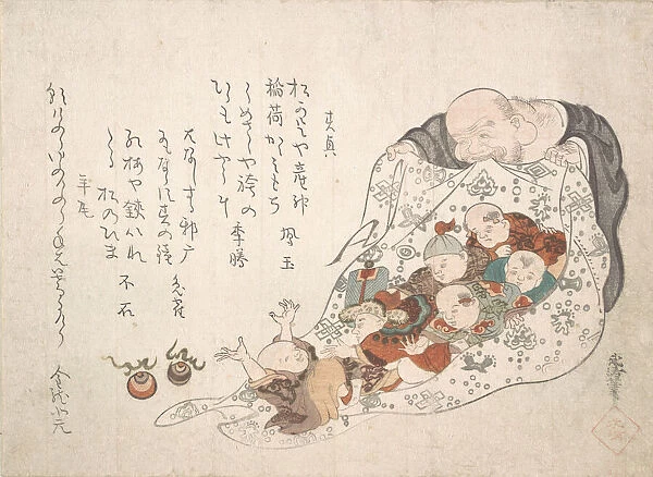 Hotei Opening His Bag which Is Full of Small Boys, ca. early 19th century