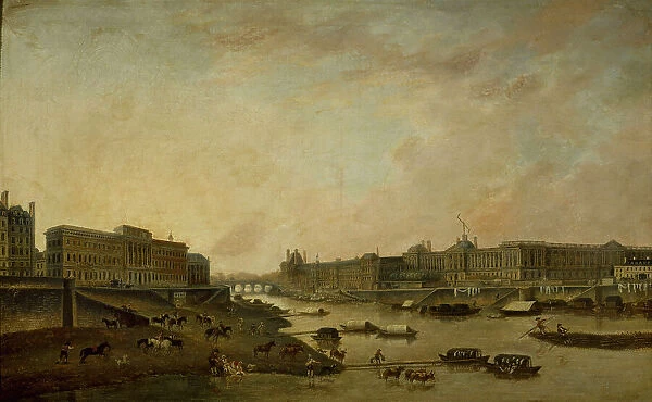 Hotel de la Monnaie and the Louvre, seen from Pont-Neuf, around 1800. Creator: Pierre-Antoine Demachy