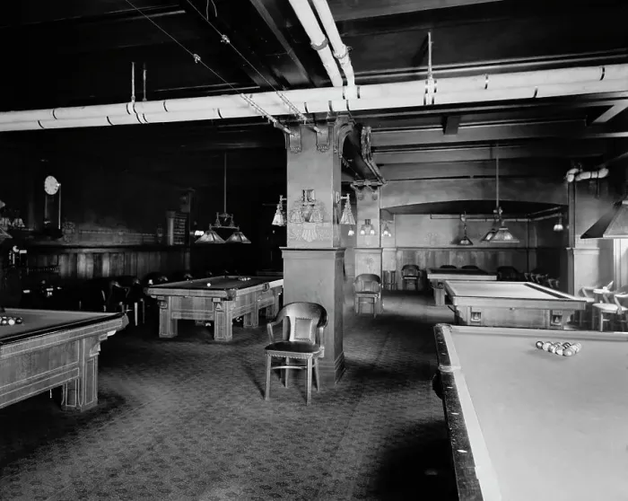Framed Print : Hotel Utica, billiard room, Utica, N.Y. between 1905 and 1915. Creator: Unknown Framed Print : Hotel Utica, billiard room, Utica, N.Y. between 1905 and 1915. Creator: Unknown