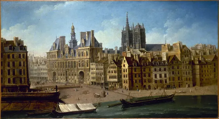 Framed Print : Hotel de Ville and Place de Greve (current Place de l'Hotel de Ville), 1751. Creator: Nicolas Raguenet Framed Print : Hotel de Ville and Place de Greve (current Place de l'Hotel de Ville), 1751. Creator: Nicolas Raguenet