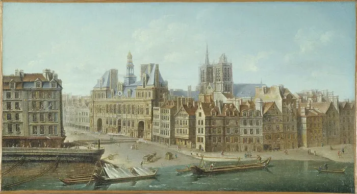 Framed Print : Hotel de Ville and Place de Greve (current Place de l'Hotel de Ville), 1752. Creator: Nicolas Raguenet