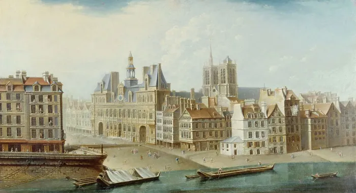 Framed Print : Hotel de Ville and Place de Greve (current Place de l'Hotel de Ville), 1753. Creator: Nicolas Raguenet Framed Print : Hotel de Ville and Place de Greve (current Place de l'Hotel de Ville), 1753. Creator: Nicolas Raguenet
