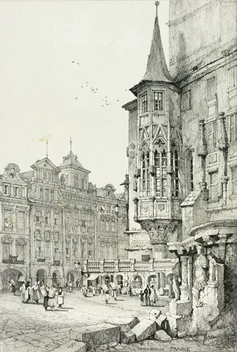 Framed Print : Hotel de Ville, Prague, 1833. Creator: Samuel Prout Framed Print : Hotel de Ville, Prague, 1833. Creator: Samuel Prout