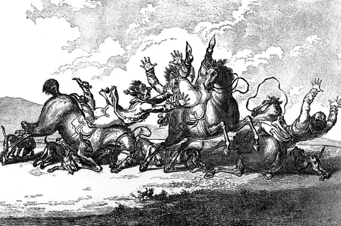 Framed Print : Hounds throwing off, 1800. Artist: Henry William Bunbury Framed Print : Hounds throwing off, 1800. Artist: Henry William Bunbury
