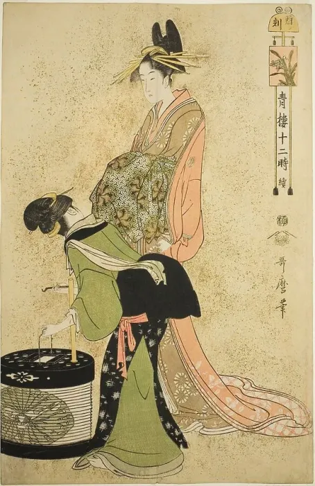 Framed Print : Hour of the Cock (Tori no koku), from the series Twelve Hours in Yoshiwara... Japan, c. 1794. Creator: Kitagawa Utamaro. Hour of the Cock (Tori no koku), from the series Twelve Hours in Yoshiwara... Japan, c. 1794 Framed Print : Hour of the Cock (Tori no koku), from the series Twelve Hours in Yoshiwara... Japan, c. 1794. Creator: Kitagawa Utamaro. Hour of the Cock (Tori no koku), from the series Twelve Hours in Yoshiwara... Japan, c. 1794
