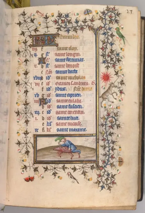 Framed Print : Hours of Charles the Noble, King of Navarre (1361-1425): fol. 12r, December, c. 1405 Framed Print : Hours of Charles the Noble, King of Navarre (1361-1425): fol. 12r, December, c. 1405