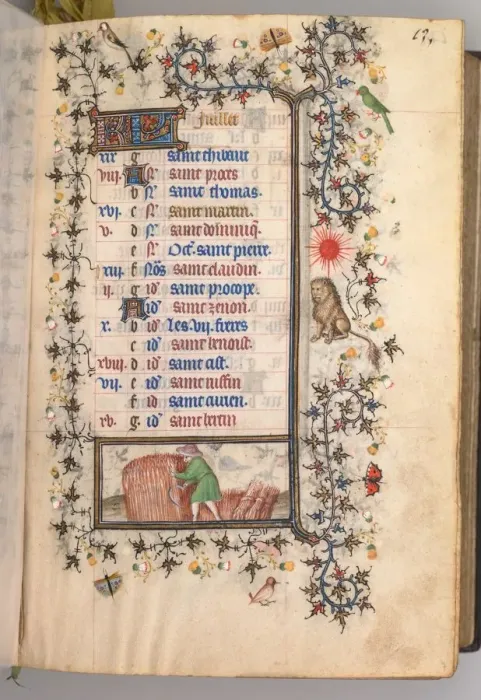Framed Print : Hours of Charles the Noble, King of Navarre (1361-1425): fol. 7r, July, c. 1405. Creator Framed Print : Hours of Charles the Noble, King of Navarre (1361-1425): fol. 7r, July, c. 1405. Creator