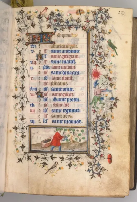 Framed Print : Hours of Charles the Noble, King of Navarre (1361-1425): fol. 9r, September, c. 1405 Framed Print : Hours of Charles the Noble, King of Navarre (1361-1425): fol. 9r, September, c. 1405