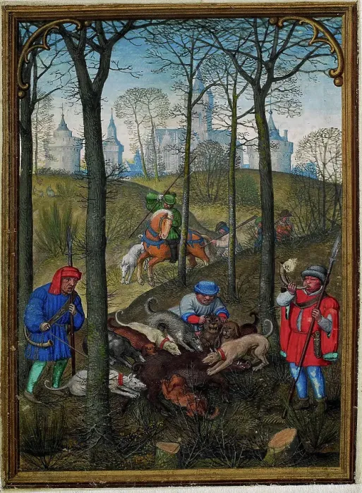 Framed Print : The Hours of Hennessy (Hours of Notre-Dame). Labors of the Months: December, c1530. Creator: Bening, Simon, (Workshop) (ca 1483-1561) Framed Print : The Hours of Hennessy (Hours of Notre-Dame). Labors of the Months: December, c1530. Creator: Bening, Simon, (Workshop) (ca 1483-1561)