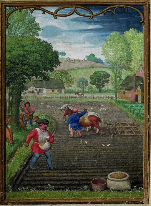 Framed Print : The Hours of Hennessy (Hours of Notre-Dame). Labors of the Months: September, c1530. Creator: Bening, Simon, (Workshop) (ca 1483-1561) Framed Print : The Hours of Hennessy (Hours of Notre-Dame). Labors of the Months: September, c1530. Creator: Bening, Simon, (Workshop) (ca 1483-1561)