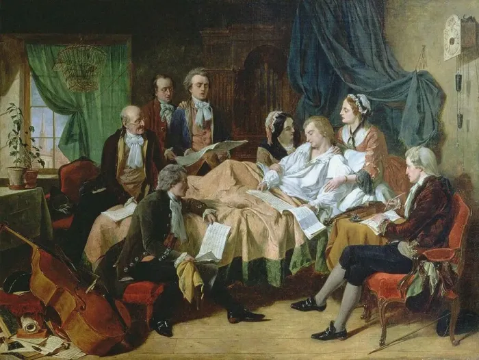 Framed Print : The Last Hours of Mozart, 1860s. Creator: O Neil, Henry Nelson, (after) (1817-1880) Framed Print : The Last Hours of Mozart, 1860s. Creator: O Neil, Henry Nelson, (after) (1817-1880)