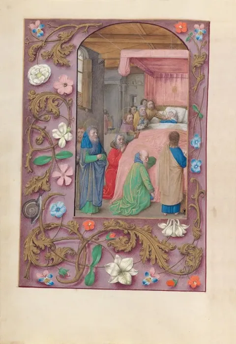 Framed Print : Hours of Queen Isabella the Catholic, Queen of Spain: Fol. 154v, Death of the Virgin, c Framed Print : Hours of Queen Isabella the Catholic, Queen of Spain: Fol. 154v, Death of the Virgin, c