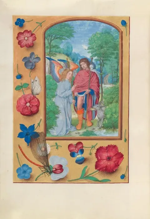 Framed Print : Hours of Queen Isabella the Catholic, Queen of Spain: Fol. 181v, St. Roch, c. 1500 Framed Print : Hours of Queen Isabella the Catholic, Queen of Spain: Fol. 181v, St. Roch, c. 1500