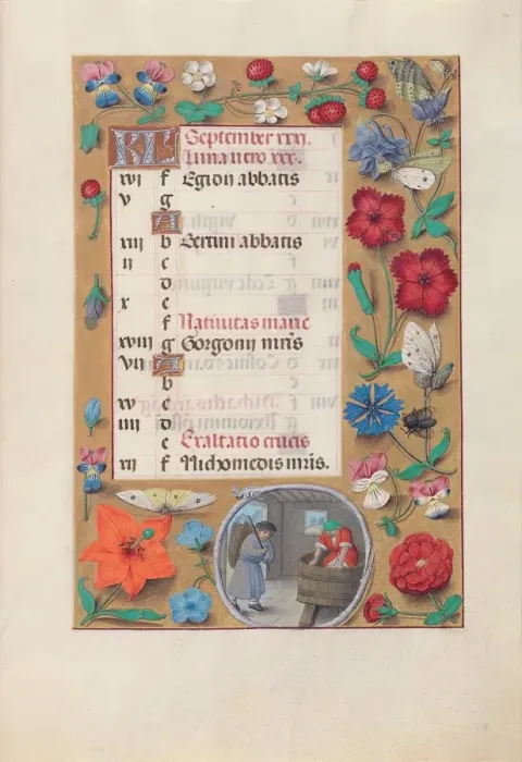 Framed Print : Hours of Queen Isabella the Catholic, Queen of Spain: Fol. 10r, September, c. 1500 Framed Print : Hours of Queen Isabella the Catholic, Queen of Spain: Fol. 10r, September, c. 1500