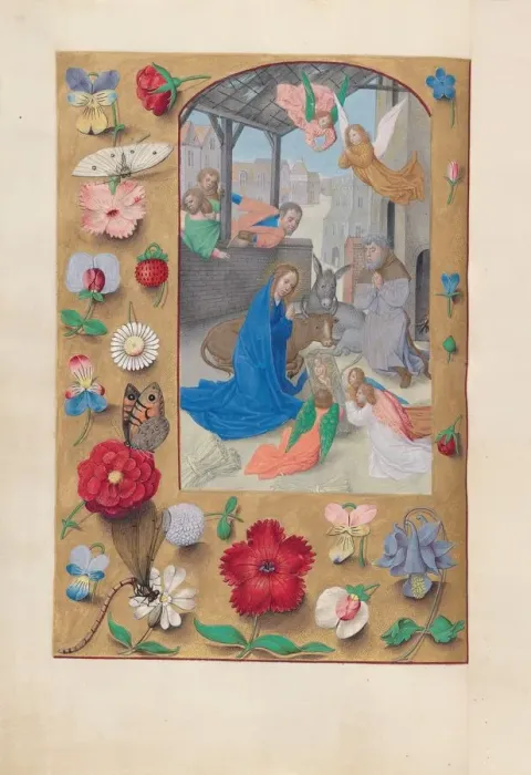 Framed Print : Hours of Queen Isabella the Catholic, Queen of Spain: Fol. 126v, Nativity, c. 1500 Framed Print : Hours of Queen Isabella the Catholic, Queen of Spain: Fol. 126v, Nativity, c. 1500