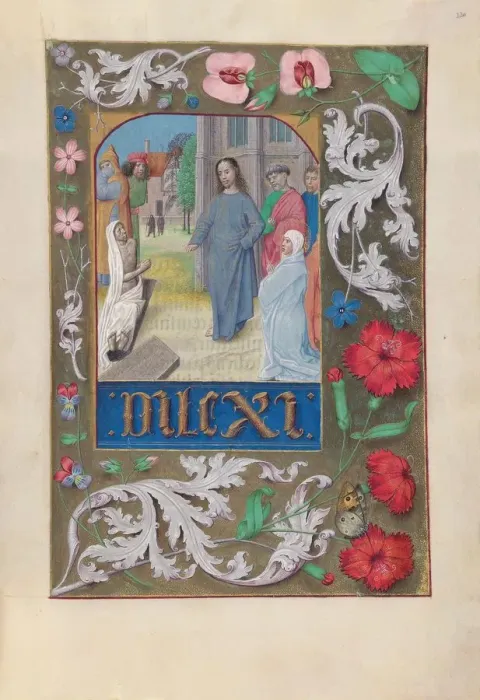 Framed Print : Hours of Queen Isabella the Catholic, Queen of Spain: Fol. 220r, Raising of Lazarus, c Framed Print : Hours of Queen Isabella the Catholic, Queen of Spain: Fol. 220r, Raising of Lazarus, c