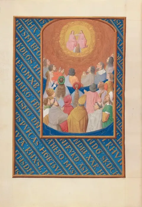 Framed Print : Hours of Queen Isabella the Catholic, Queen of Spain: Fol. 37v, Court of Heaven, c Framed Print : Hours of Queen Isabella the Catholic, Queen of Spain: Fol. 37v, Court of Heaven, c