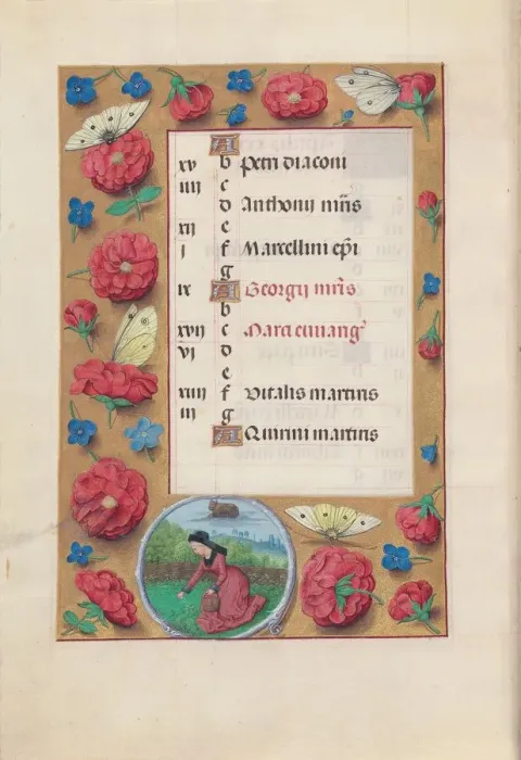 Framed Print : Hours of Queen Isabella the Catholic, Queen of Spain: Fol. 5v, April, c. 1500. Creator Framed Print : Hours of Queen Isabella the Catholic, Queen of Spain: Fol. 5v, April, c. 1500. Creator